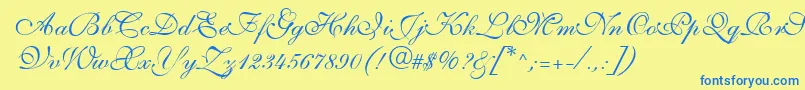 S721ScriptThreeRegular Font – Blue Fonts on Yellow Background