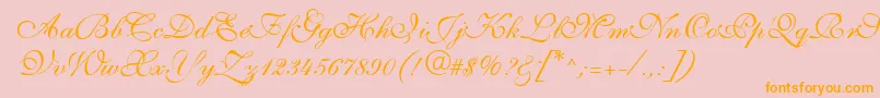 S721ScriptThreeRegular-Schriftart – Orangefarbene Schriften auf rosa Hintergrund