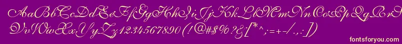 S721ScriptThreeRegular-Schriftart – Gelbe Schriften auf violettem Hintergrund