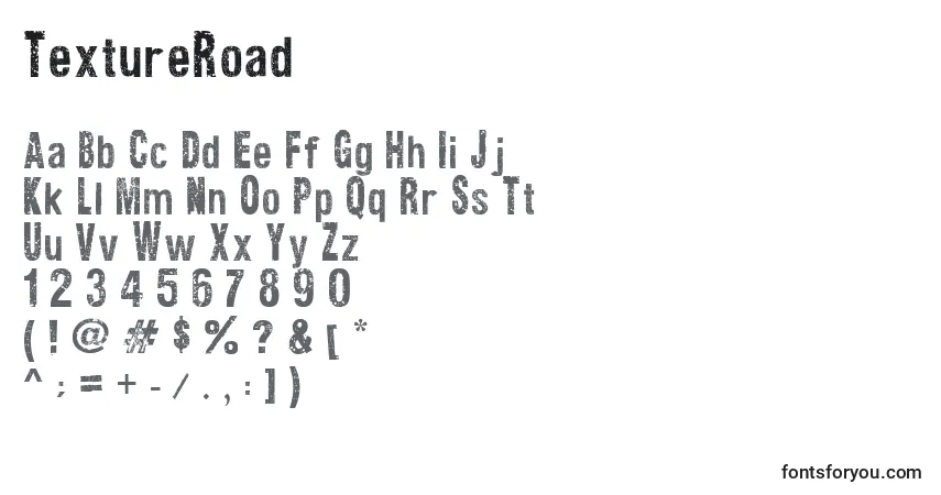 Schriftart TextureRoad – Alphabet, Zahlen, spezielle Symbole