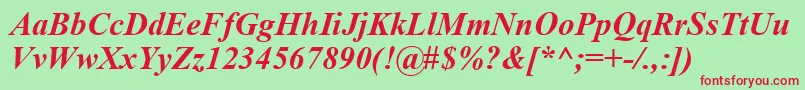 フォントTimeskbi – 赤い文字の緑の背景