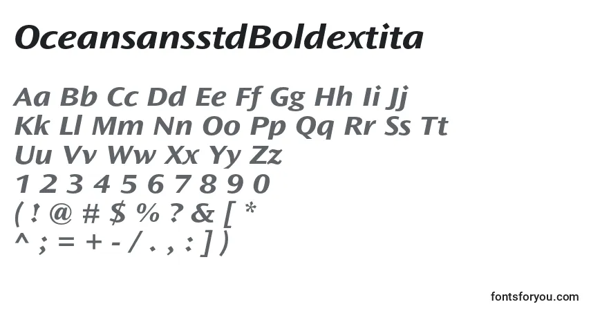 Шрифт OceansansstdBoldextita – алфавит, цифры, специальные символы