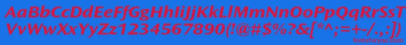フォントOceansansstdBoldextita – 赤い文字の青い背景