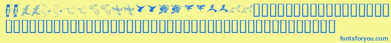 Fonte Kr Renees Hummingbirds Two – fontes azuis em um fundo amarelo