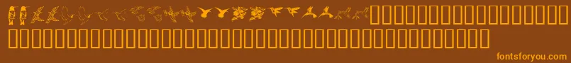 フォントKr Renees Hummingbirds Two – オレンジ色の文字が茶色の背景にあります。