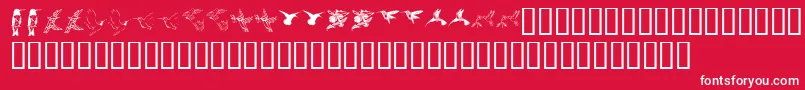 fuente Kr Renees Hummingbirds Two – Fuentes Blancas Sobre Fondo Rojo
