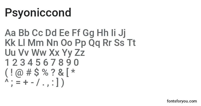 Schriftart Psyoniccond – Alphabet, Zahlen, spezielle Symbole