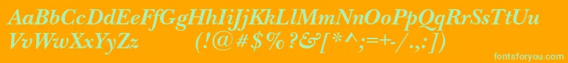 NewbaskervilleexpodcBolditalic-Schriftart – Grüne Schriften auf orangefarbenem Hintergrund