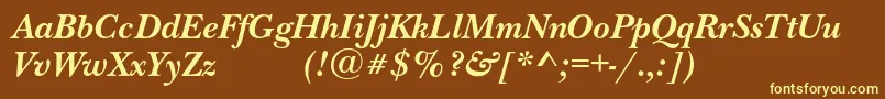NewbaskervilleexpodcBolditalic-Schriftart – Gelbe Schriften auf braunem Hintergrund