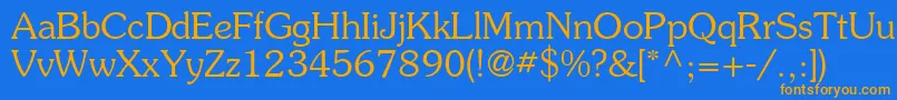 フォントPrestigeRomanMedium – オレンジ色の文字が青い背景にあります。