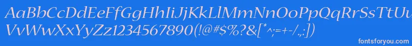 NuevastdExtendeditalic-fontti – vaaleanpunaiset fontit sinisellä taustalla