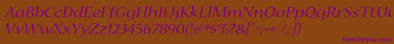 NuevastdExtendeditalic Font – Purple Fonts on Brown Background