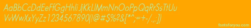 FuturaNarrowItalic-Schriftart – Grüne Schriften auf orangefarbenem Hintergrund