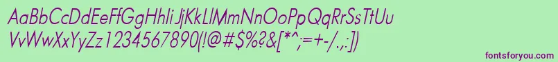 FuturaNarrowItalic Font – Purple Fonts on Green Background