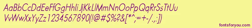 FuturaNarrowItalic Font – Purple Fonts on Yellow Background