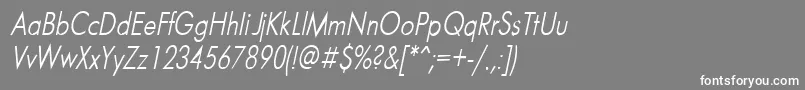 FuturaNarrowItalicフォントについての詳細 フォントFuturaNarrowItalic – 灰色の背景に白い文字