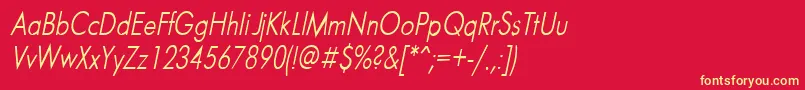 FuturaNarrowItalic-Schriftart – Gelbe Schriften auf rotem Hintergrund