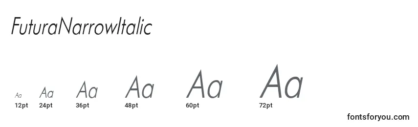 Größen der Schriftart FuturaNarrowItalic