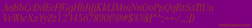 Fonte GenreItalic – fontes marrons em um fundo roxo