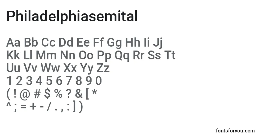 characters of philadelphiasemital font, letter of philadelphiasemital font, alphabet of  philadelphiasemital font