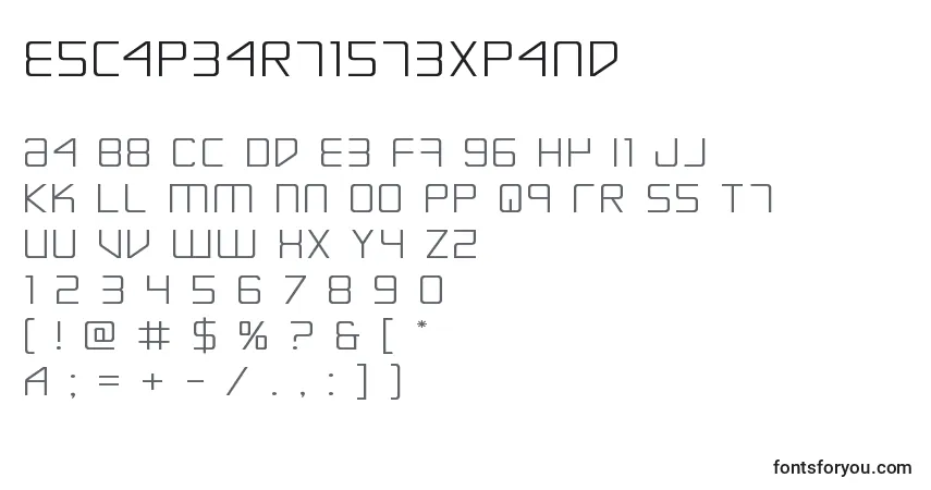 Czcionka Escapeartistexpand – alfabet, cyfry, specjalne znaki