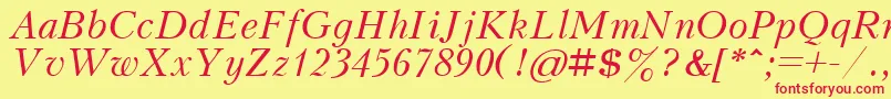 KudrashovcttItalic-Schriftart – Rote Schriften auf gelbem Hintergrund