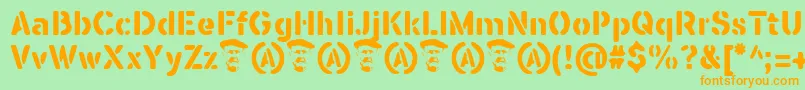 フォントSeisdedosDeadBold – オレンジの文字が緑の背景にあります。