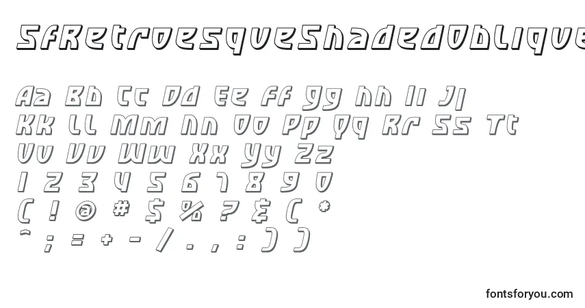 Czcionka SfRetroesqueShadedOblique – alfabet, cyfry, specjalne znaki