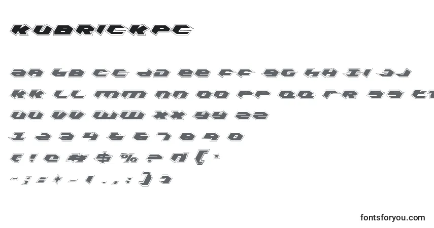 A fonte Kubrickpc – alfabeto, números, caracteres especiais
