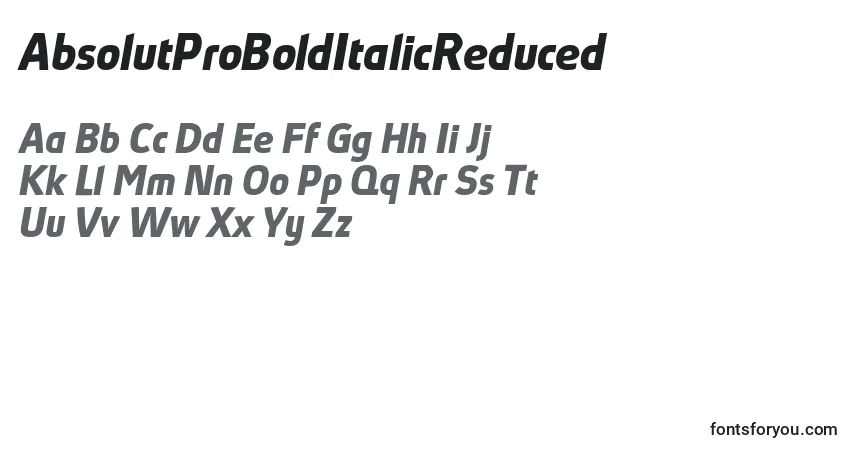 Schriftart AbsolutProBoldItalicReduced – Alphabet, Zahlen, spezielle Symbole
