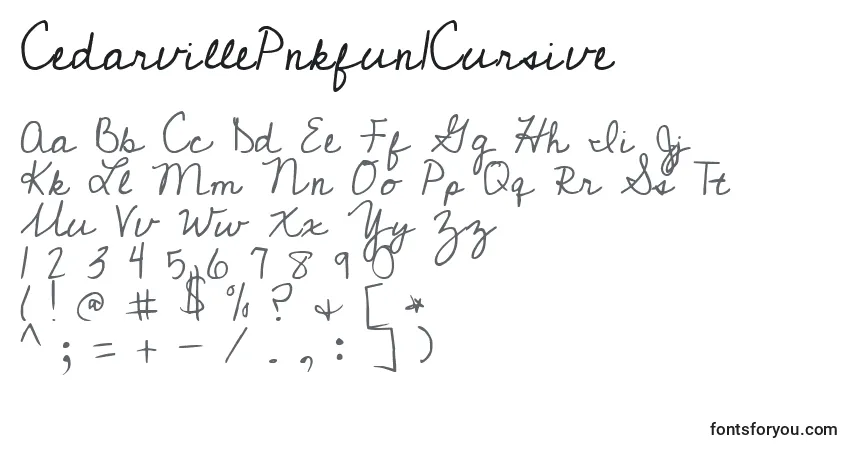 Schriftart CedarvillePnkfun1Cursive – Alphabet, Zahlen, spezielle Symbole