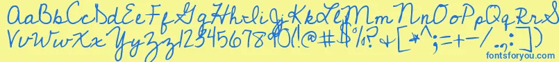 CedarvillePnkfun1Cursive-Schriftart – Blaue Schriften auf gelbem Hintergrund