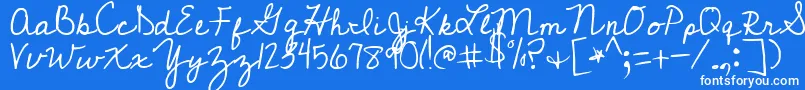 Czcionka CedarvillePnkfun1Cursive – białe czcionki na niebieskim tle