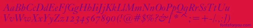 KisoscbtItalic-Schriftart – Violette Schriften auf rotem Hintergrund