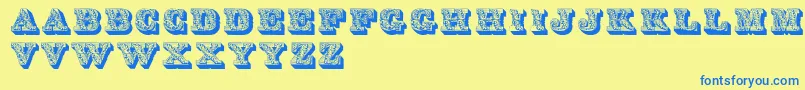LettresOmbreesOrnees Font – Blue Fonts on Yellow Background