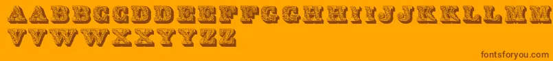 LettresOmbreesOrnees-Schriftart – Braune Schriften auf orangefarbenem Hintergrund