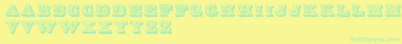 LettresOmbreesOrnees Font – Green Fonts on Yellow Background