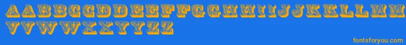 フォントLettresOmbreesOrnees – オレンジ色の文字が青い背景にあります。