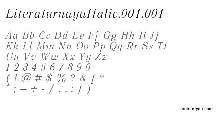 Czcionka LiteraturnayaItalic.001.001 – alfabet, cyfry, specjalne znaki
