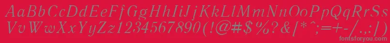 Fonte LiteraturnayaItalic.001.001 – fontes cinzas em um fundo vermelho