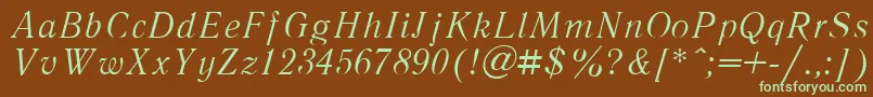 フォントLiteraturnayaItalic.001.001 – 緑色の文字が茶色の背景にあります。