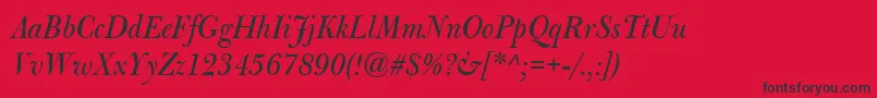 Fonte BulmerMtDisplayItalic – fontes pretas em um fundo vermelho