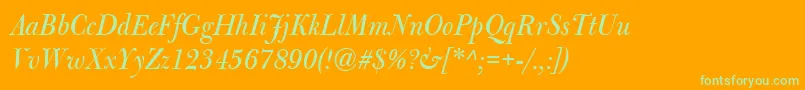BulmerMtDisplayItalic-Schriftart – Grüne Schriften auf orangefarbenem Hintergrund