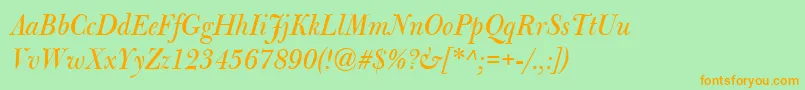 BulmerMtDisplayItalic-Schriftart – Orangefarbene Schriften auf grünem Hintergrund