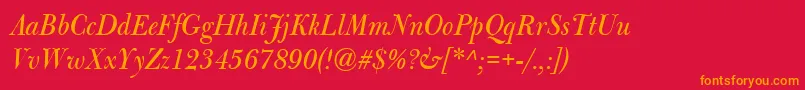 Fonte BulmerMtDisplayItalic – fontes laranjas em um fundo vermelho