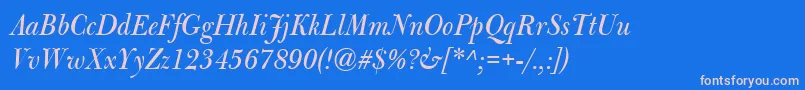 Fonte BulmerMtDisplayItalic – fontes rosa em um fundo azul