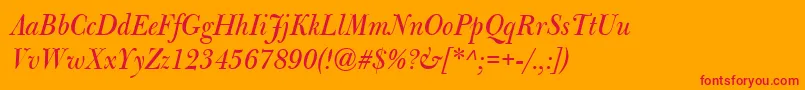 BulmerMtDisplayItalic-Schriftart – Rote Schriften auf orangefarbenem Hintergrund