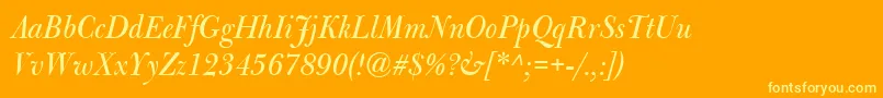 BulmerMtDisplayItalic-Schriftart – Gelbe Schriften auf orangefarbenem Hintergrund