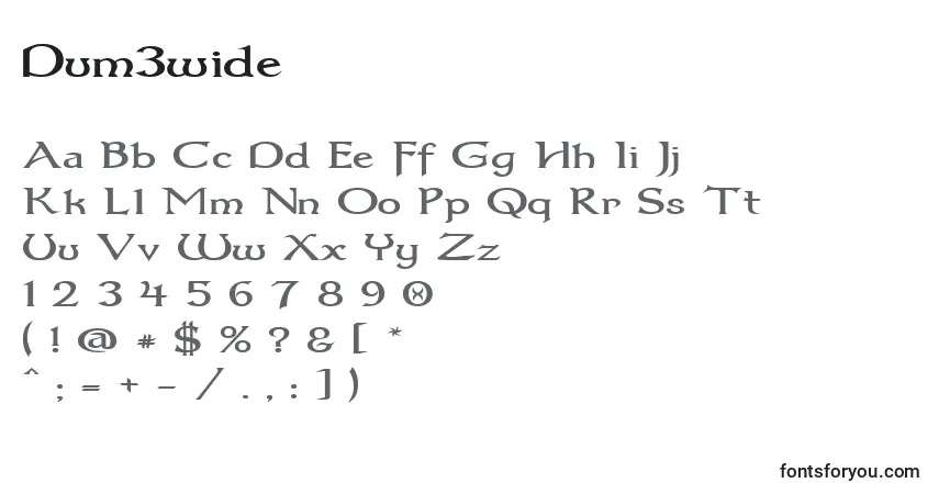 Czcionka Dum3wide – alfabet, cyfry, specjalne znaki