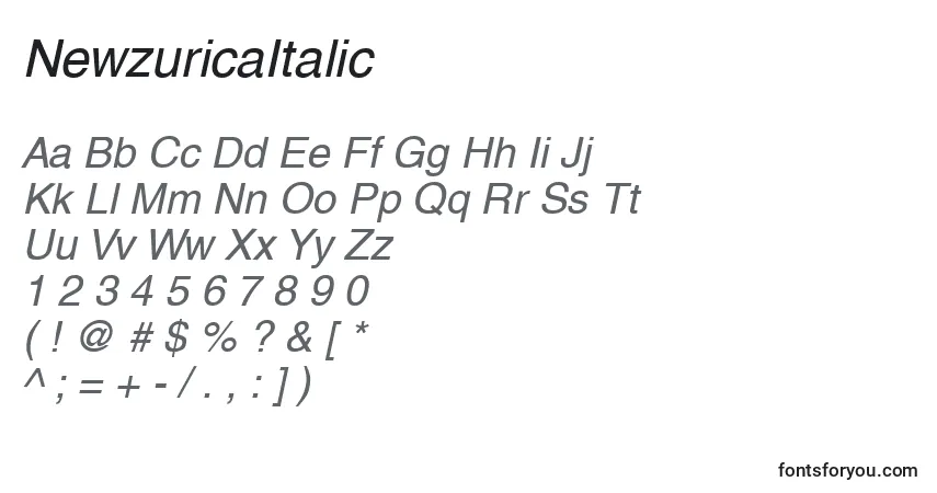 NewzuricaItalic-fontti – aakkoset, numerot, erikoismerkit